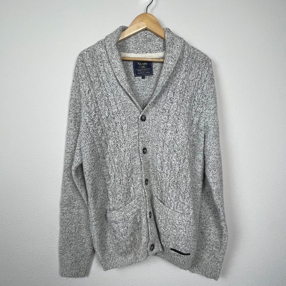 Jules Original Tailor Shawl‎ Cardigan Wool Blend Gray Marled Fisherman Sweater L